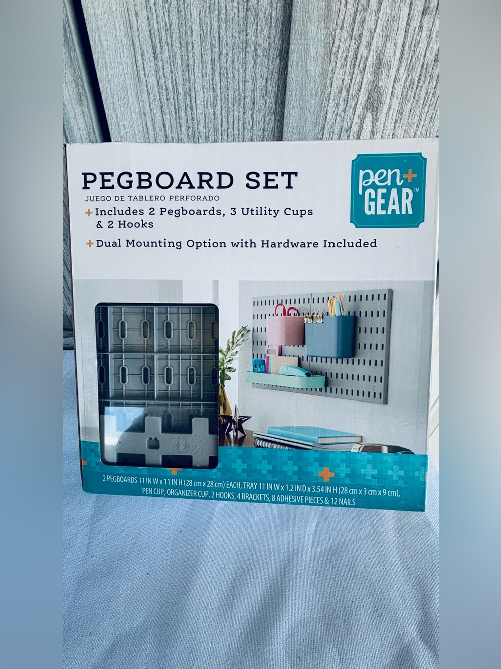 Pen+Gear Grey Pegboard Set - 2 Pegboards with Utility Cups & Hooks